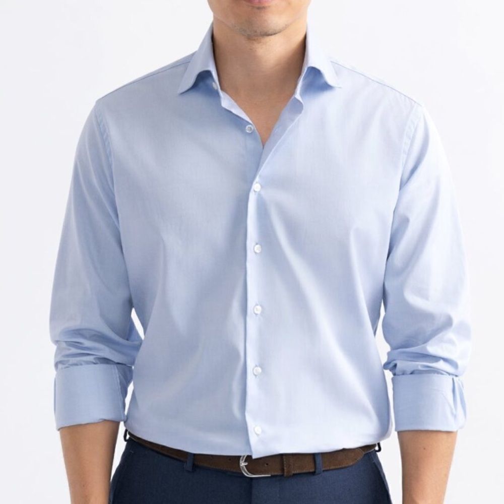 Ascot Chang Long Sleeve Button Front Dress Shirt In Light Blue Size XL